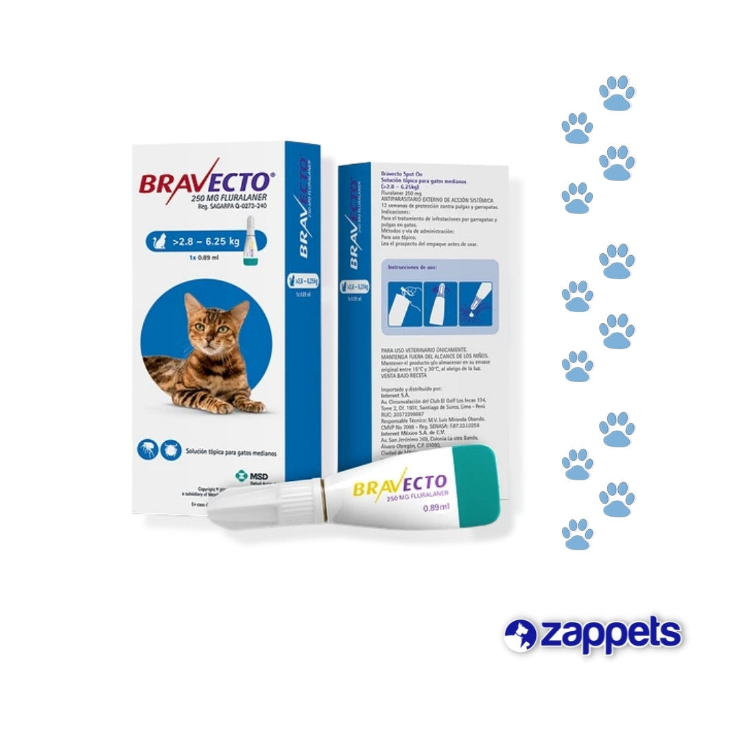 Antipulgas para Gatos Bravecto Cutáneo 2.8-6.25Kg