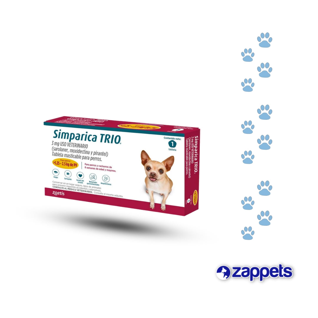 Antipulgas para Perro Simparica Trío 1.25-2.5Kg
