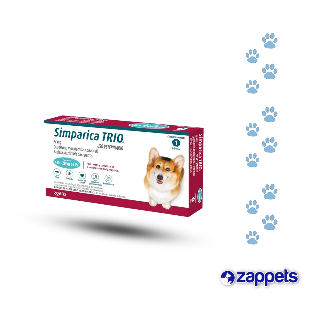 Antipulgas para Perro Simparica Trío 10-20Kg