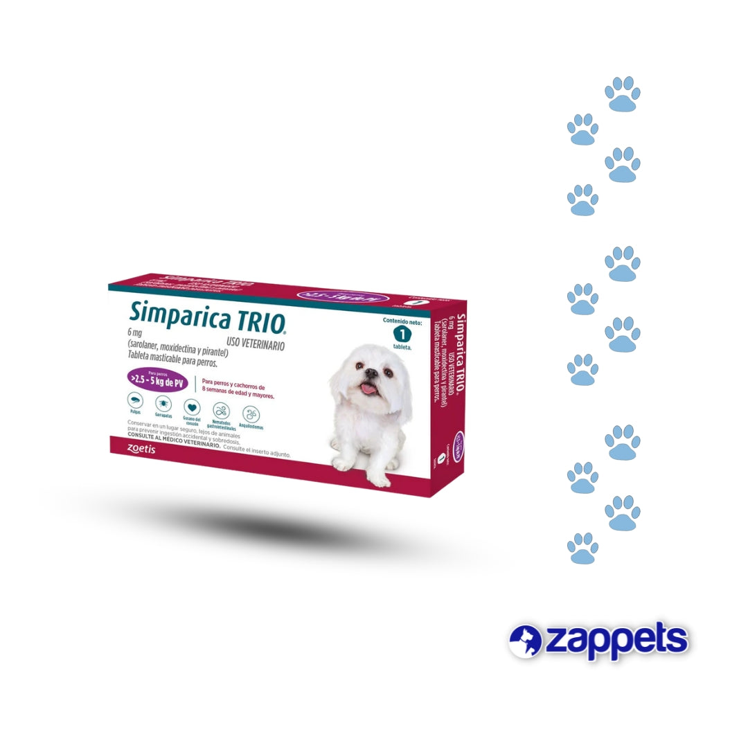 Antipulgas para Perro Simparica Trío 2.5-5Kg